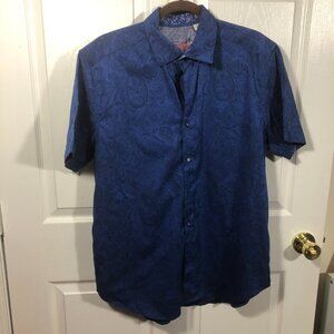 Robert Graham men blue Paisley flowery print, short sleeves, M